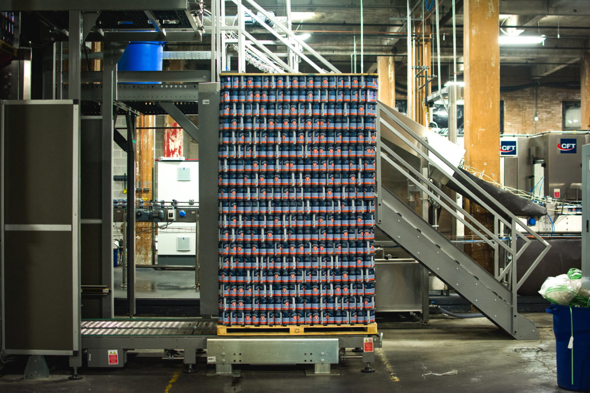 pallet of rhinegeist franz cans