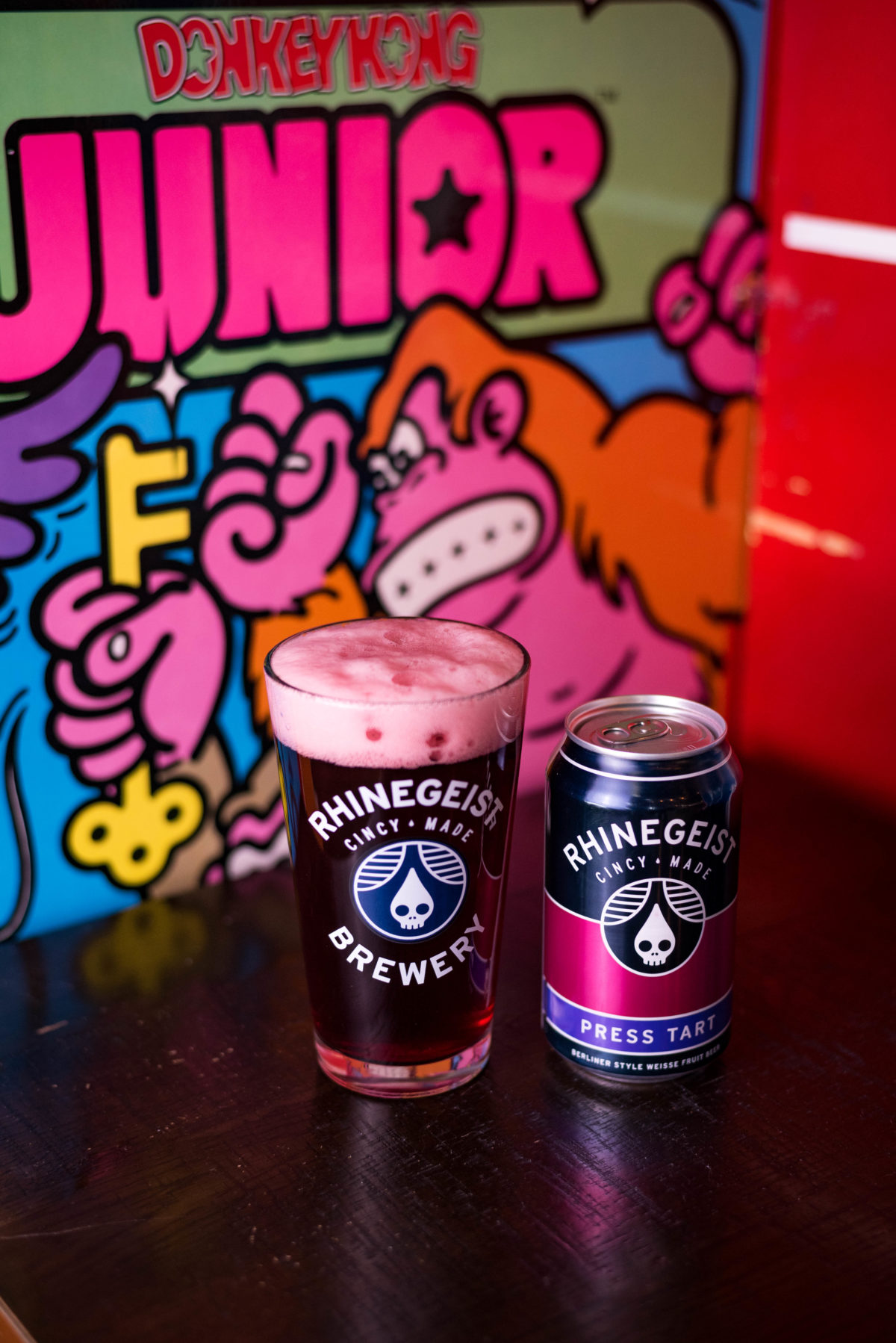 Shows Rhinegeist Press Tart in pint glass