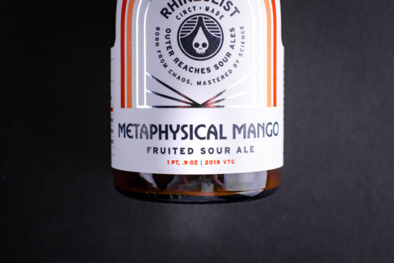 close up of bottle of rhinegeist metaphysical mango