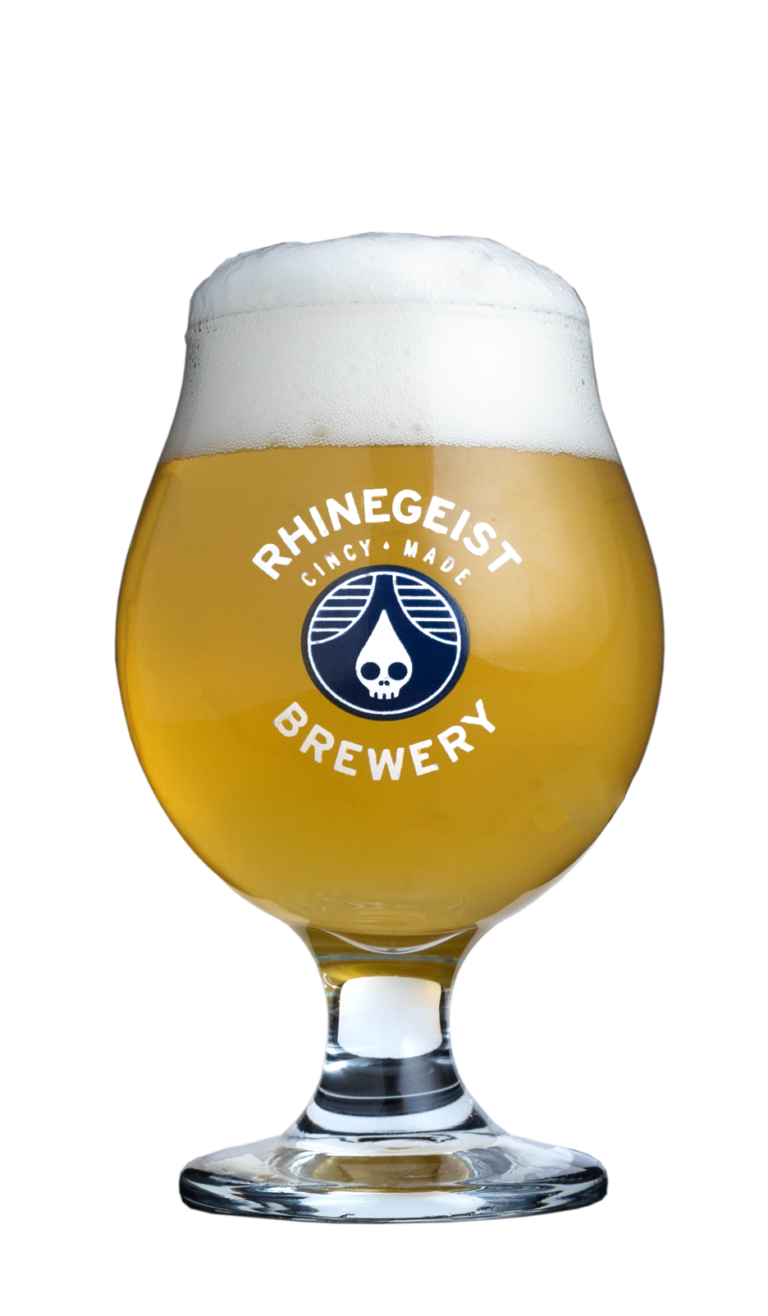 Light beer in Rhinegeist snifter glass with fluffy head