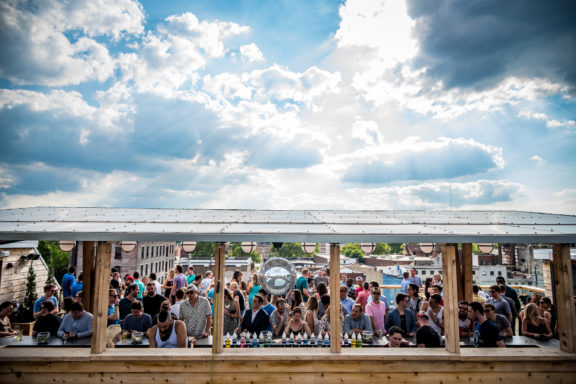 Rhinegeist rooftop with crowd