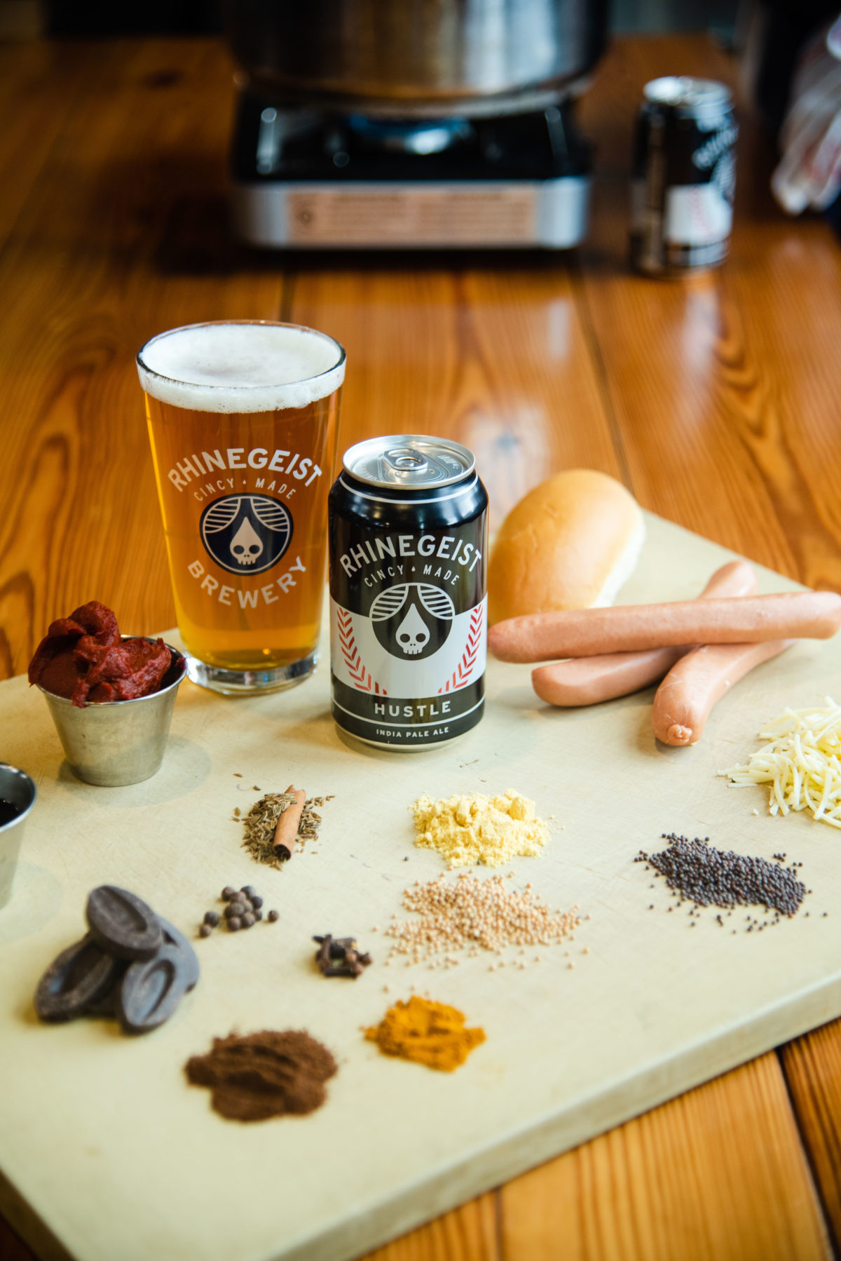 Rhinegeist Hustle IPA and Chili ingredients