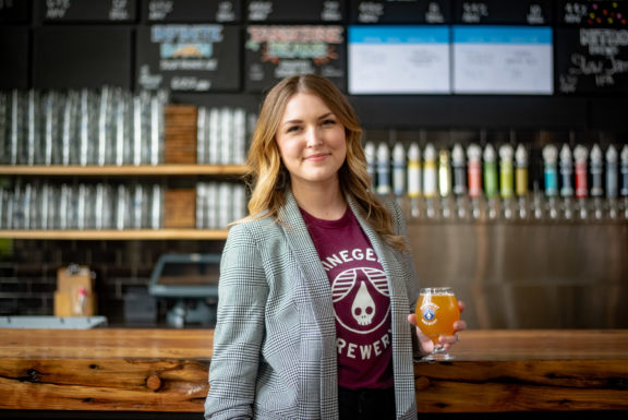 Aislinn at the bar at Rhinegeist