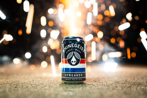 can of rhinegeist streaker ipa with sparks flying